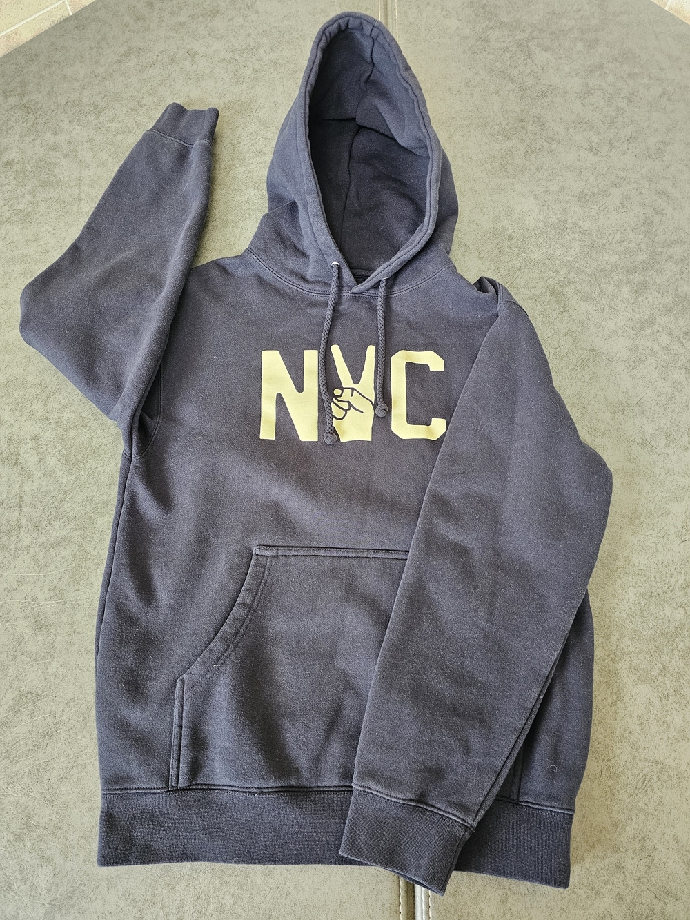 Men's Navy Hoodie with Yellow NYC Graphic Size Small